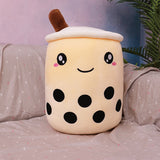 KawaiiTea | Plush Toy | Soft Fabric | Embroidered Face | Strawberry Pink Bubble Tea | Cuddle Tea Pillow -