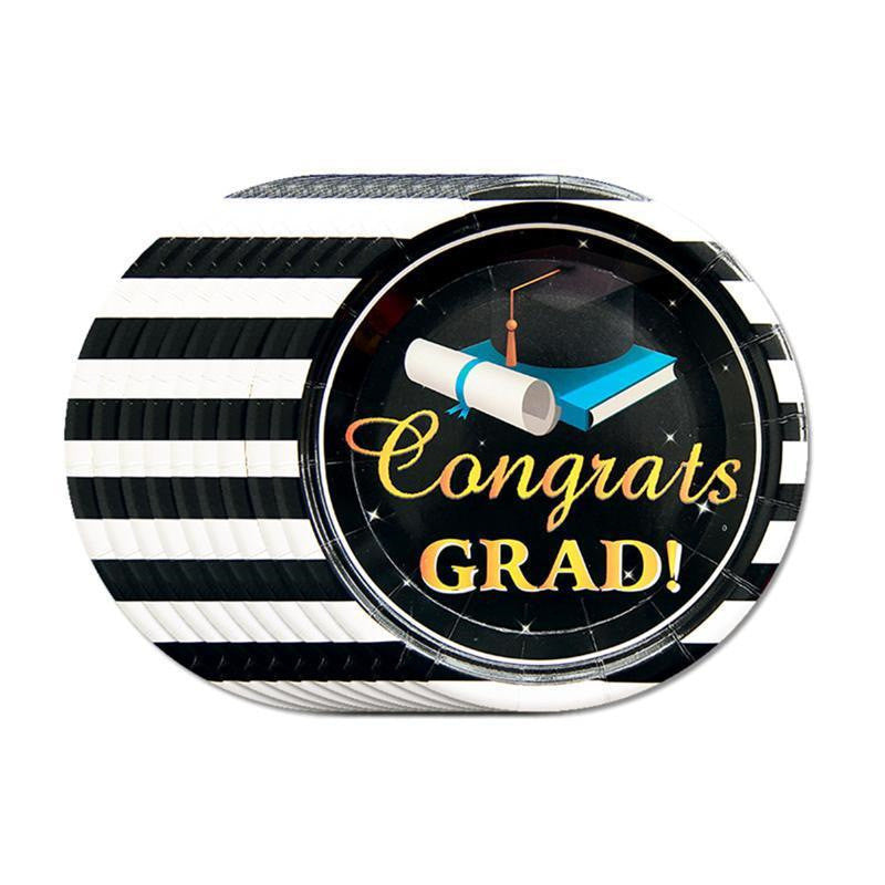 GradGala | Graduation Tableware Banner Set | Black Premium Paper | Perfect Graduation Look | Black | All In One Kit -