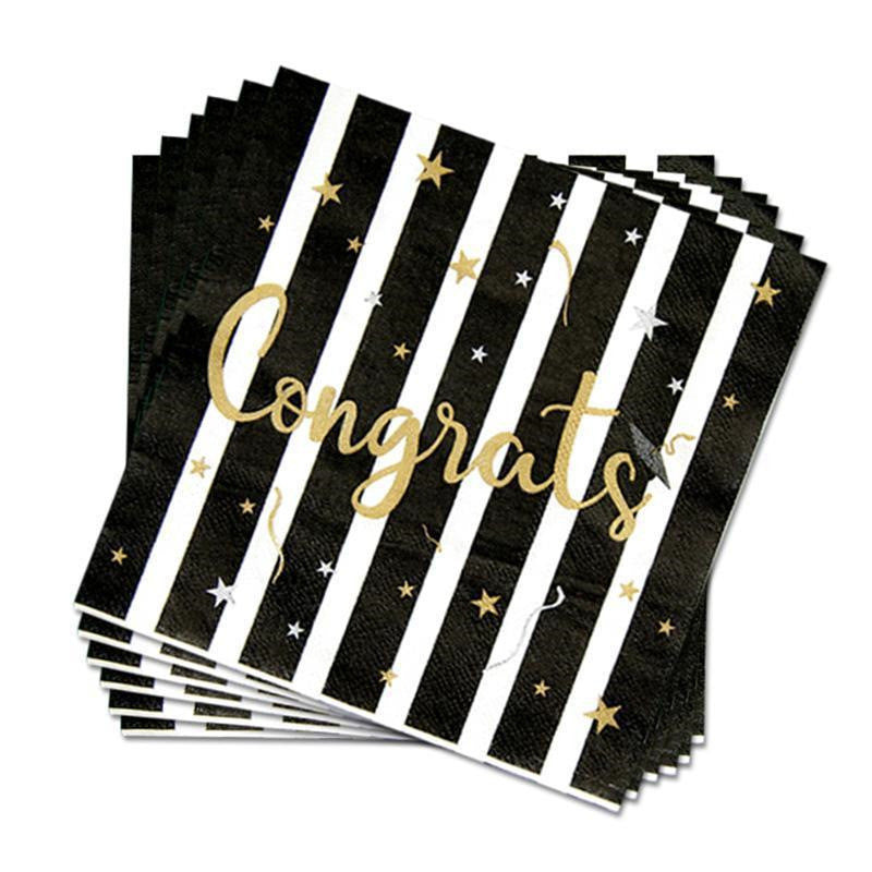 GradGala | Graduation Tableware Banner Set | Black Premium Paper | Perfect Graduation Look | Black | All In One Kit -