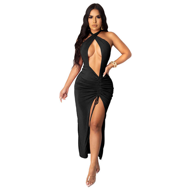 Sexy Slim Pleated High Slit Dress