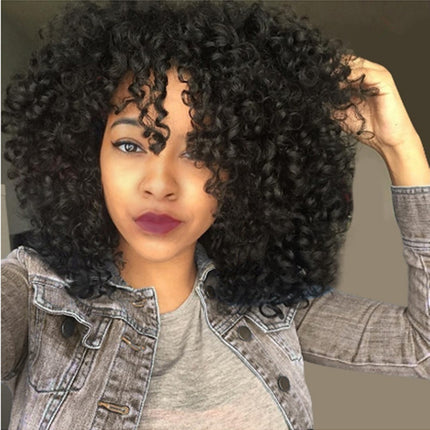 Manufacturers Supply European And American Wigs, African Short Curly Hair Female Wigs, Fluffy Small Curly Bangs, Long Curly Hair Wigs, Wigs