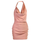 Luxe Satin | Satin Party Dress | Adjustable Halter Tie | Soft Satin With Side Ruching | Flattering Fit For Parties - Apparel & Accessories > Clothing > Dresses
