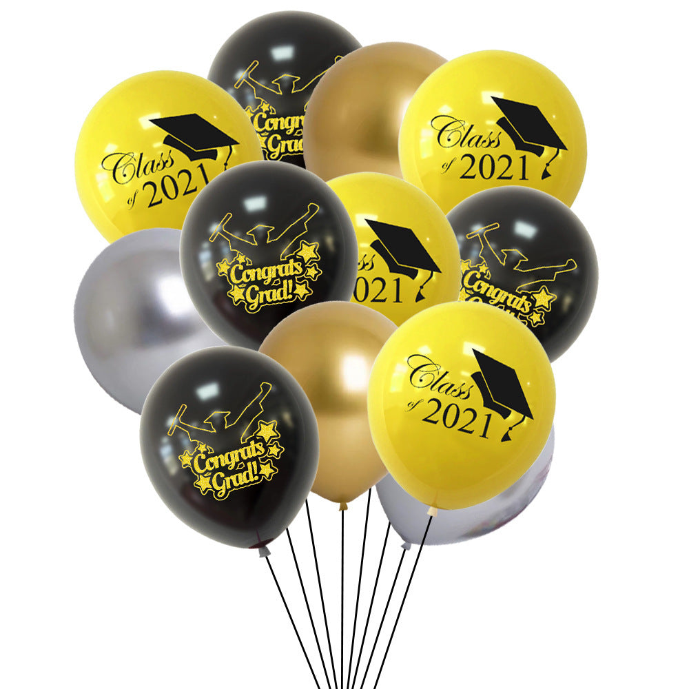 GradGala | Graduation Party Set | Banner And Balloons | Fast Party Setup | 12 Inch Balloons | Ribbon Included -