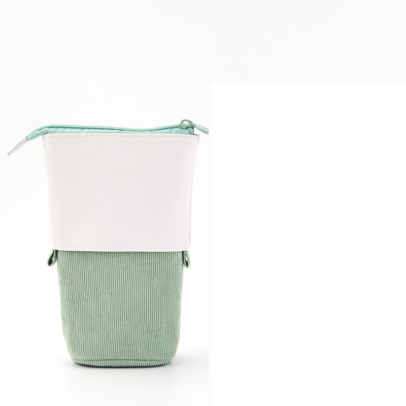CozyCord | Corduroy Pencil Case | Corduroy And Polyurethane Leather | Retractable Design | Green | Compact Organizer -