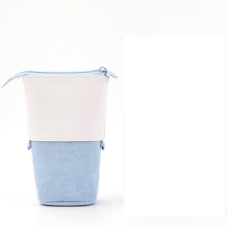 CozyCord | Corduroy Pencil Case | Corduroy And Polyurethane Leather | Retractable Design | Green | Compact Organizer -