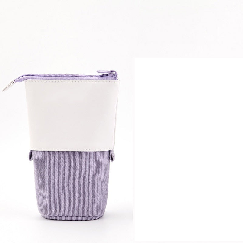 CozyCord | Corduroy Pencil Case | Corduroy And Polyurethane Leather | Retractable Design | Green | Compact Organizer -