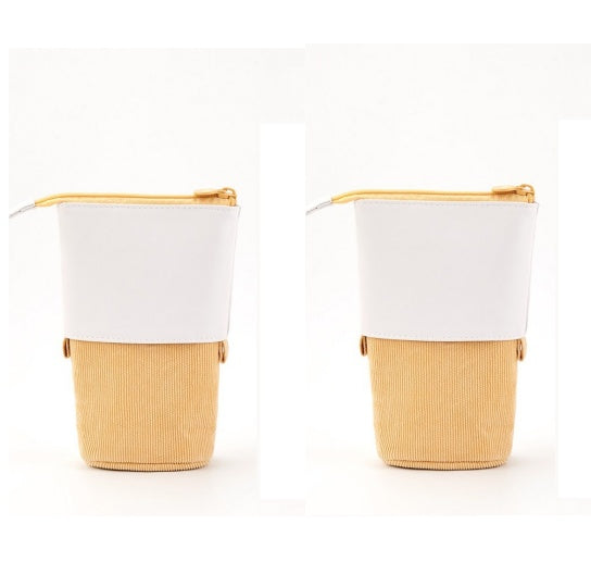 CozyCord | Corduroy Pencil Case | Corduroy And Polyurethane Leather | Retractable Design | Green | Compact Organizer -