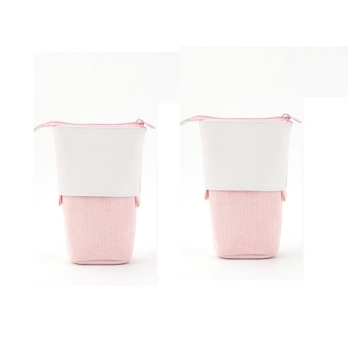 CozyCord | Corduroy Pencil Case | Corduroy And Polyurethane Leather | Retractable Design | Green | Compact Organizer -