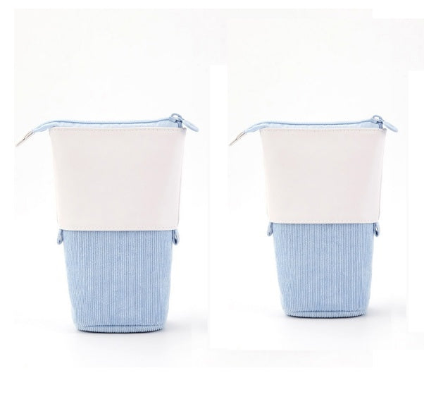 CozyCord | Corduroy Pencil Case | Corduroy And Polyurethane Leather | Retractable Design | Green | Compact Organizer -