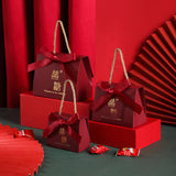 OrientalCraft | Wedding Candy Box | Portable Chinese Style | Elegant Wedding Favors | Wine Red Ribbon | Eco Cardboard -
