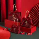 OrientalCraft | Wedding Candy Box | Portable Chinese Style | Elegant Wedding Favors | Wine Red Ribbon | Eco Cardboard -