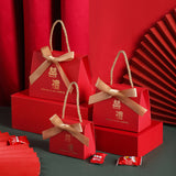 OrientalCraft | Wedding Candy Box | Portable Chinese Style | Elegant Wedding Favors | Wine Red Ribbon | Eco Cardboard -