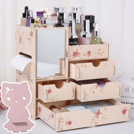 Wooden Tabletop Cosmetic Storage Box Cosmetic Box Wooden Jewelry Storage Drawer Type Storage Box