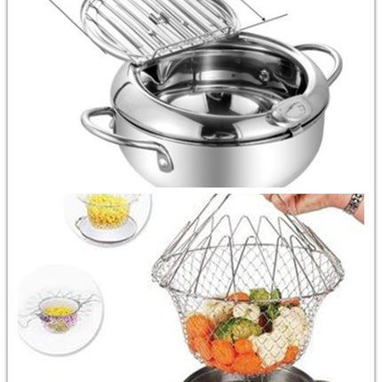 Stainless Steel Telescopic Folding Basket Frying Basket French Fries Degreasing Kitchen Tool