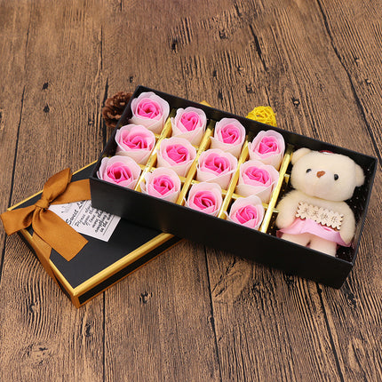 Valentine's Day Gift Box Soap Flower Tanabata Festival Creative Gift Eternal Flower 12 Bear Rose Soap Flower