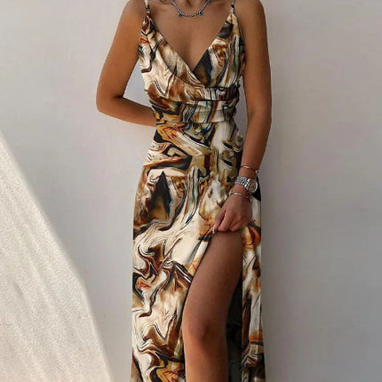 V-neck Slit Sling Dress Summer Fashion Sexy Slim Suspender Dresses For Women Clothing