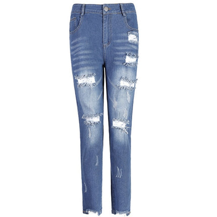 Women's jeans, pierced feet, mid-rise jeans