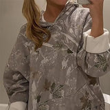 GenZ Cozywear | Hooded Floral Sweatshirt | Floral Print | Front Pockets | Khaki And Grey | Cozy Everyday Layering - Apparel & Accessories > Clothing > Clothing Tops > Hoodies