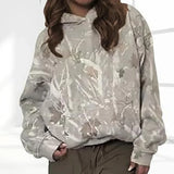GenZ Cozywear | Hooded Floral Sweatshirt | Floral Print | Front Pockets | Khaki And Grey | Cozy Everyday Layering - Apparel & Accessories > Clothing > Clothing Tops > Hoodies