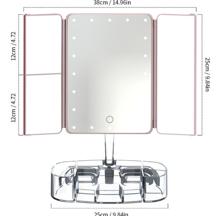 Three-sided Foldable Magnifying Desktop Makeup Mirror With Lamp