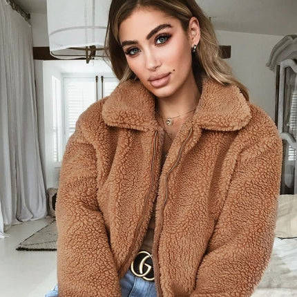 Explosion models plus velvet thick lapel short jacket women's long-sleeved cardigan wild shirt