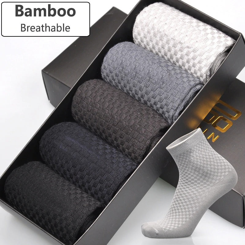 Men’s Bamboo Fiber Business Socks | Breathable Anti-Odor Soft Crew Socks | Eco-Friendly Medium-Thickness Daily Wear | 5-Color Pack | Free Size 38-44 - Apparel & Accessories > Clothing > Socks > Crew Socks