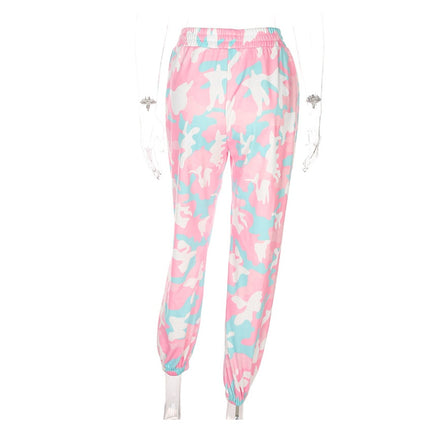 NCLAGEN New Women Camouflage Print Trousers Loose Harem Camo Pants Spring High Waist Casual Joggers Elastic Sweatpants