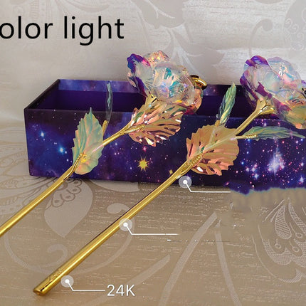 24K Luminous Color Gold Rose Flower Set