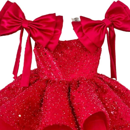 Girl's Princess Dress Red Tulle Tutu Skirt Sequined Bow