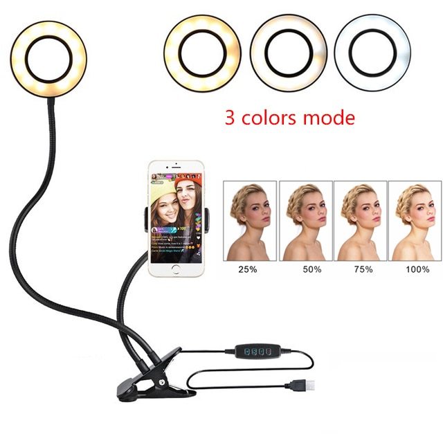 LumiFlex | LED Selfie Ring Light | Hands Free Clamp | 3 Color Temps 10 Levels | Ideal for Makeup and Selfies -