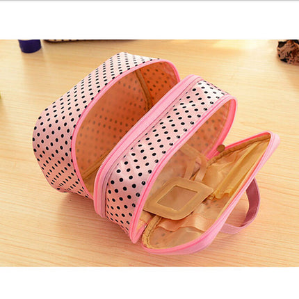 Double-layer cosmetic bag with large capacity to receive wave-point cosmetic bag Wash-Rinse bag