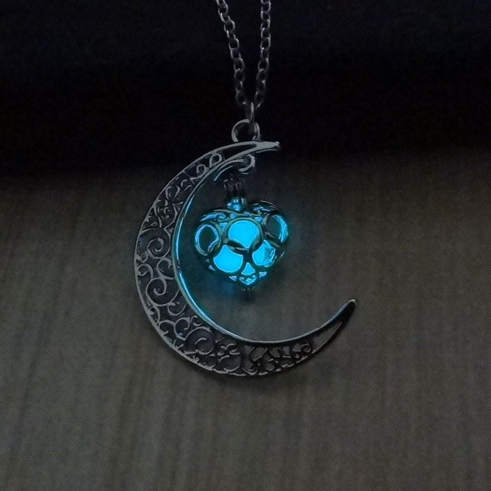 Glowing Pendant Necklace | Silver-Plated Luminous Jewelry for Women | 3.6cm Glow-in-the-Dark Pendant | 45+5cm Adjustable Chain | Elegant Gift Necklace for All Occasions - Apparel & Accessories > Jewelry > Necklaces