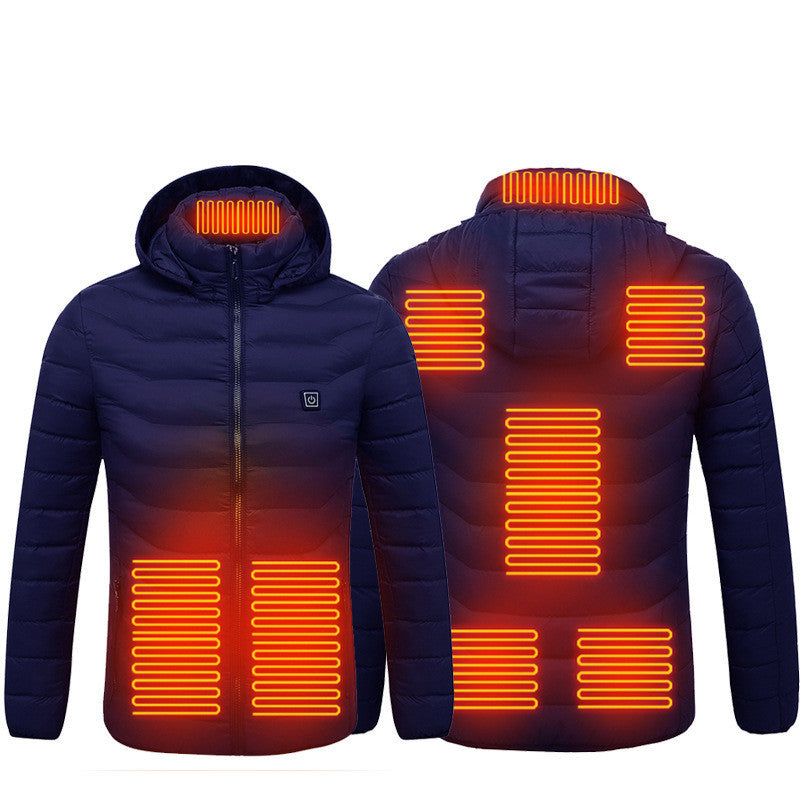 Men Heated Puffer Jacket | Electric Heating Coat with 9 Heat Zones | Insulated Hooded Windbreaker | USB Powered Heated Ski Jacket | Unisex Winter Warm Electric Coat (Black/Blue/Red in Zone 9) - Apparel & Accessories > Clothing > Outerwear > Coats & Jackets > Puffer Jackets