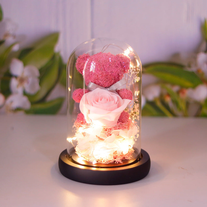 EternalRose | Preserved Rose Gift Box | Led Glass Display | Keeps Forever Valentine Gift | Pink | Home Decor Keepsake -