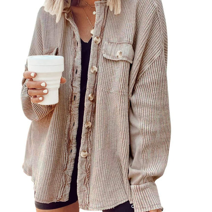 Button Shirt Jacket Women Lapel Long Sleeve Blouse Fashion Jacket Tops