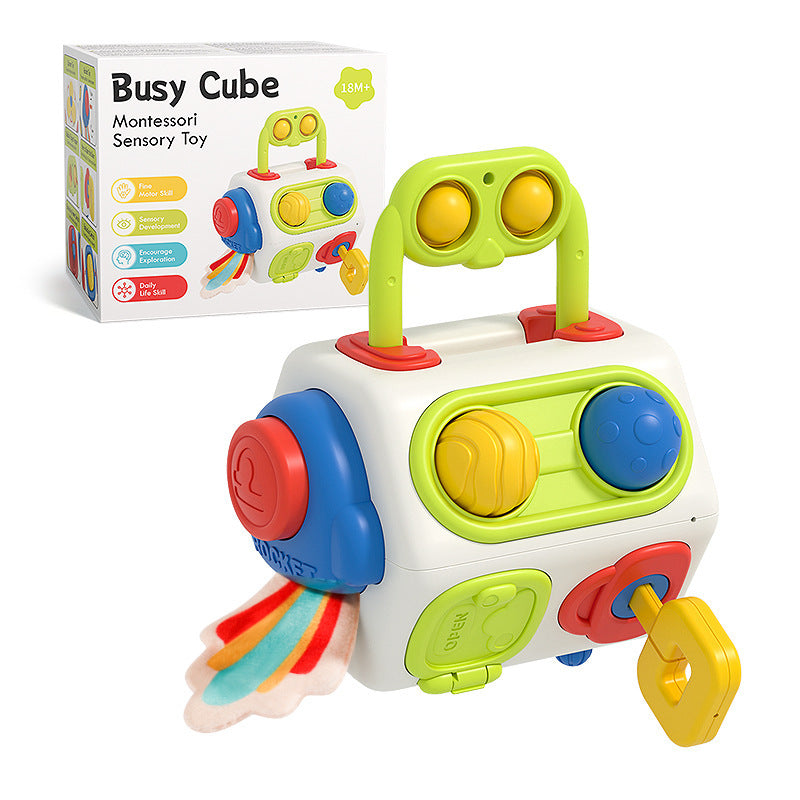 Busy Cube | Montessori Toy | 9 In 1 Busy Cube | Sensory Montessori Fidget | Multicolor | Develops Fine Motor Skills -