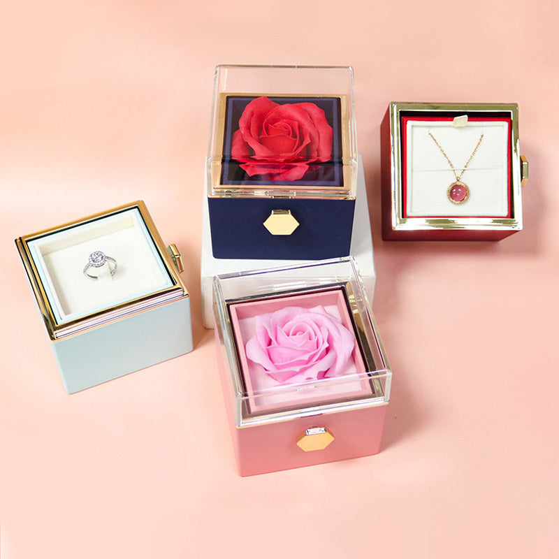 Forever Rose | Rotating Rose Soap Flower Gift Box | Acrylic Cover Rotating Display | Lasts For Years | Red | Valentines Day Gift - Health & Beauty > Jewelry Cleaning & Care > Jewelry Holders > Jewelry Boxes