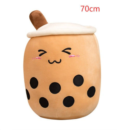 KawaiiTea | Plush Toy | Soft Fabric | Embroidered Face | Strawberry Pink Bubble Tea | Cuddle Tea Pillow -