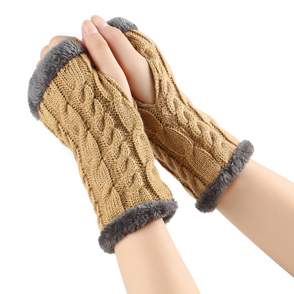 Winter Plush Gloves Twist Knitted Fingerless Fleece Gloves Women Warm Thickened Woolen Gloves