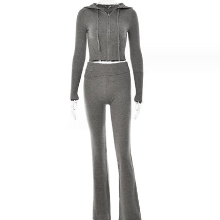 Hoodie Suit Women Leisure Sexy Zip Long Sleeve Sweater And High Waist Long Pants Set