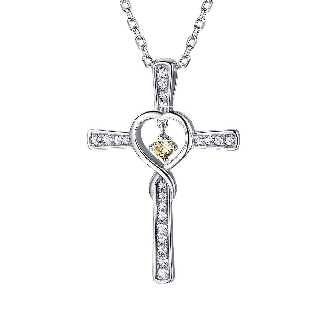 Infinity Love “In God We Trust” Cross Necklace | Women’s Gold-Plated Birthstone Heart Pendant | Crystal Zircon Gem Jewelry | Multiple Color Options | Christian Faith Gift for Her - Apparel & Accessories > Jewelry > Necklaces