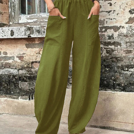 Women's Harem Pants With Pockets High Waisted Casual Beach Pants Loose Trousers Summer