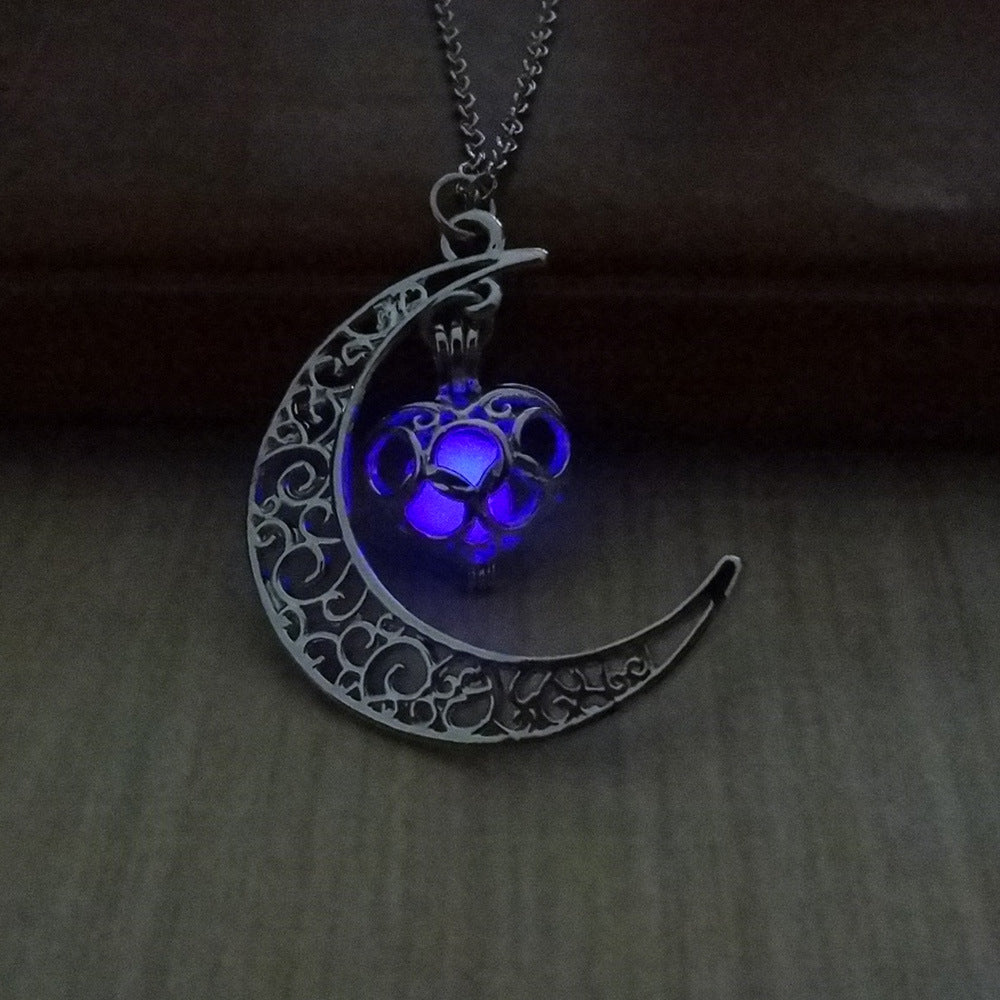 Glowing Pendant Necklace | Silver-Plated Luminous Jewelry for Women | 3.6cm Glow-in-the-Dark Pendant | 45+5cm Adjustable Chain | Elegant Gift Necklace for All Occasions - Apparel & Accessories > Jewelry > Necklaces
