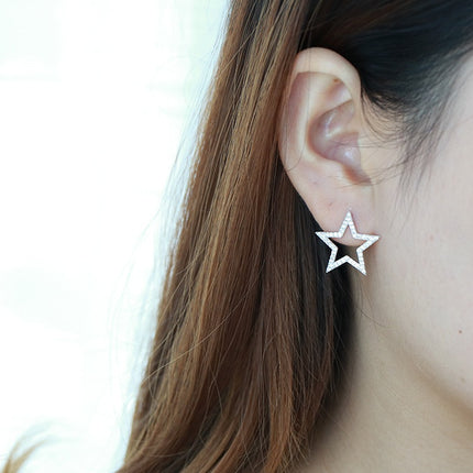 S925 sterling silver Japanese and Korean jewelry creative explosion models micro inlaid five-pointed star stud earrings earrings silver jewelry