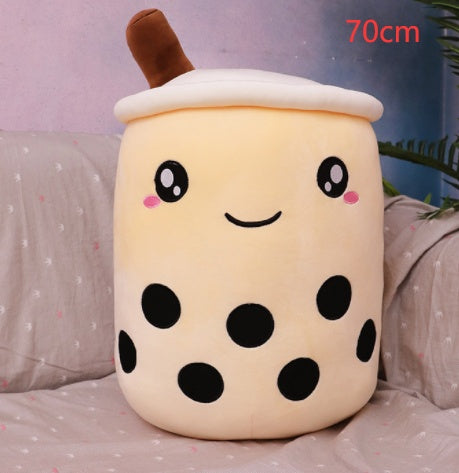 KawaiiTea | Plush Toy | Soft Fabric | Embroidered Face | Strawberry Pink Bubble Tea | Cuddle Tea Pillow -