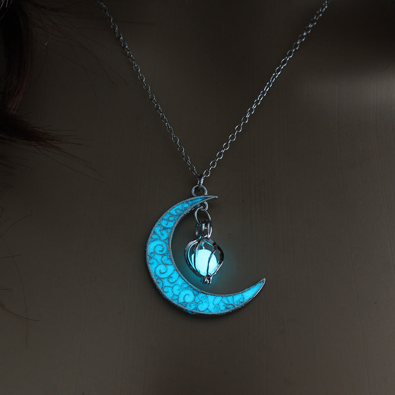 Glowing Pendant Necklace | Silver-Plated Luminous Jewelry for Women | 3.6cm Glow-in-the-Dark Pendant | 45+5cm Adjustable Chain | Elegant Gift Necklace for All Occasions - Apparel & Accessories > Jewelry > Necklaces
