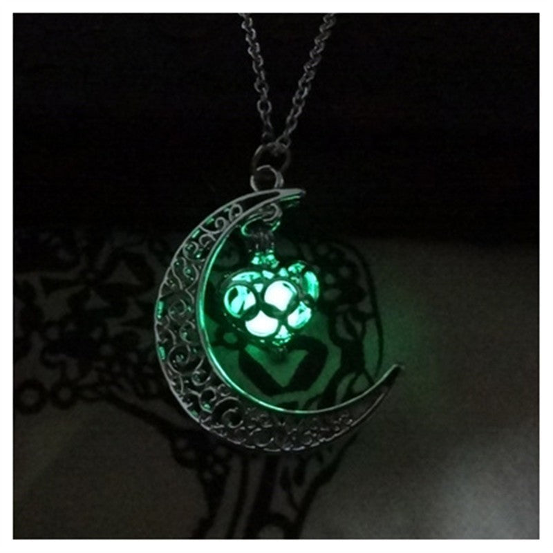 Glowing Pendant Necklace | Silver-Plated Luminous Jewelry for Women | 3.6cm Glow-in-the-Dark Pendant | 45+5cm Adjustable Chain | Elegant Gift Necklace for All Occasions - Apparel & Accessories > Jewelry > Necklaces