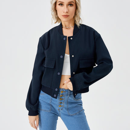 Women's Lightweight Cropped Bomber Jacket Casual Long Sleeve Varsity Jacket With Pocket Fashion Y2k Jacket Streetwear