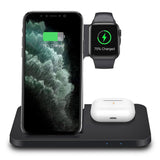 ZenCharge | Folding 3-In-1 Wireless Charger | 15W Fast Charge | Phone Watch Earbuds | Black | Space Saving Desk Accessory -