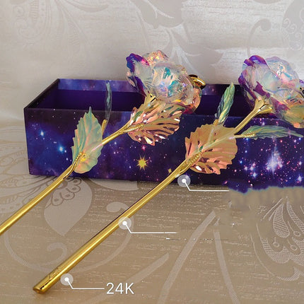 24K Luminous Color Gold Rose Flower Set